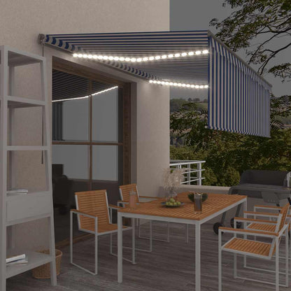 vidaXL Auvent manuel rétractable avec store et LED 4,5x3 m Bleu et blanc