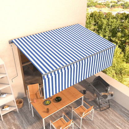 vidaXL Store banne rétractable automatique avec lambrequin 4,5x3 m bleu et blanc