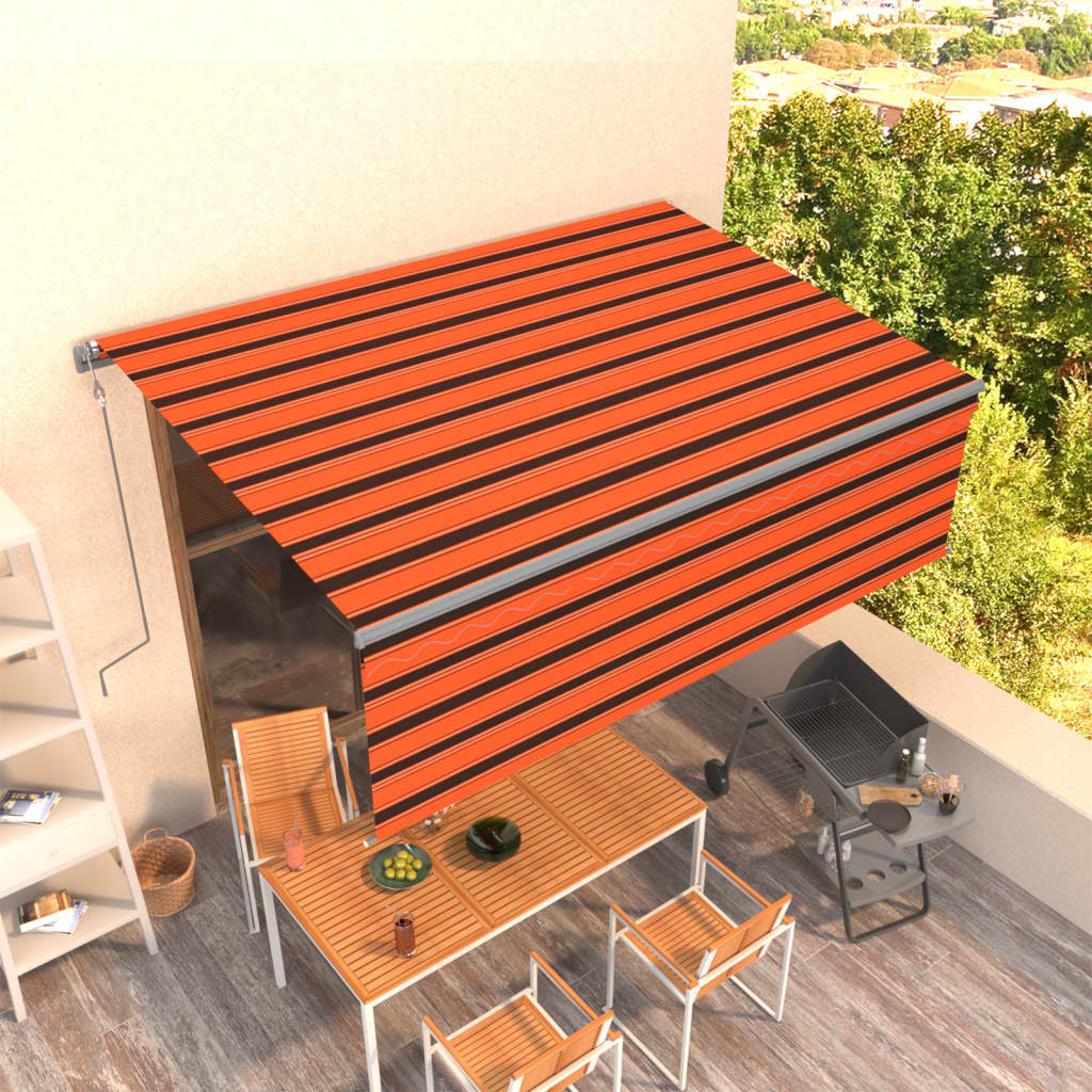 Store banne rétractable vidaXL avec lambrequin 4,5x3 m Orange et marron