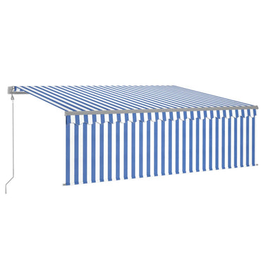 vidaXL Store banne motorisé avec volants et éclairage LED, capteur de vent 4,5x3 m Bleu Blanc
