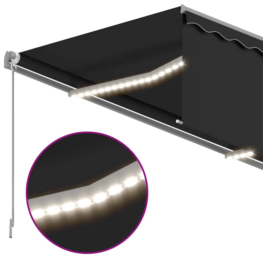 Store banne automatique vidaXL avec enrouleur, LED et capteur de vent 4,5x3 m anthracite