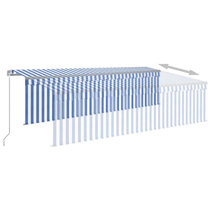 vidaXL Markise Manuell Einziehbar mit Rollo & LED 5x3 m Blau & Weiß