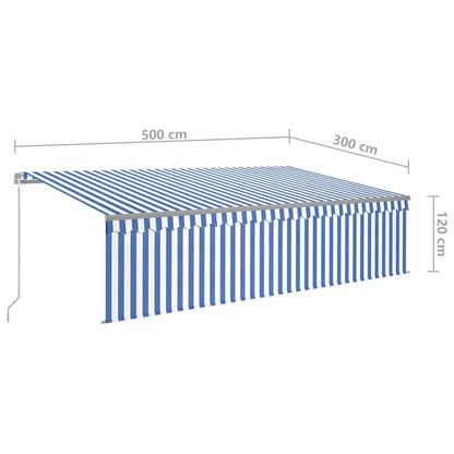 vidaXL Markise Manuell Einziehbar mit Rollo & LED 5x3 m Blau & Weiß