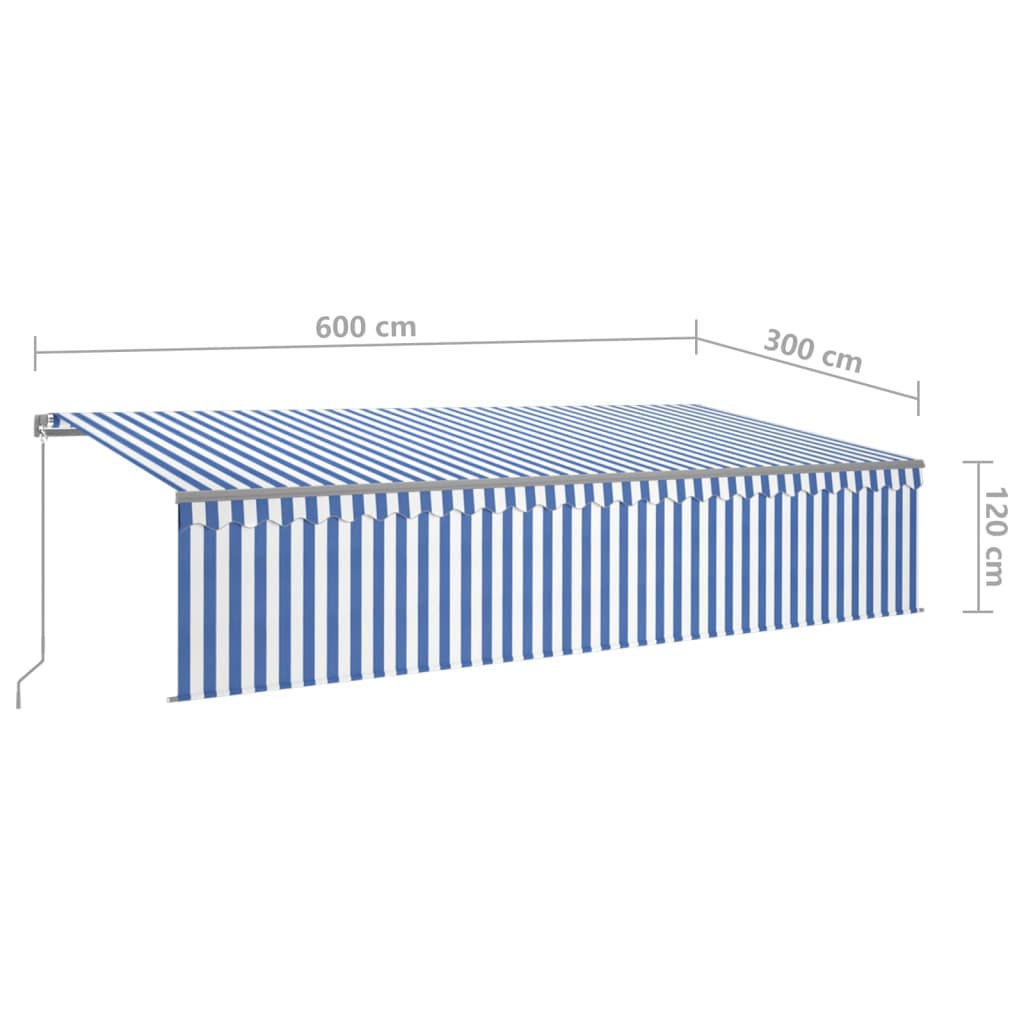 vidaXL Auvent Rétractable Manuellement avec Store Enrouleur 6x3 m Bleu et Blanc