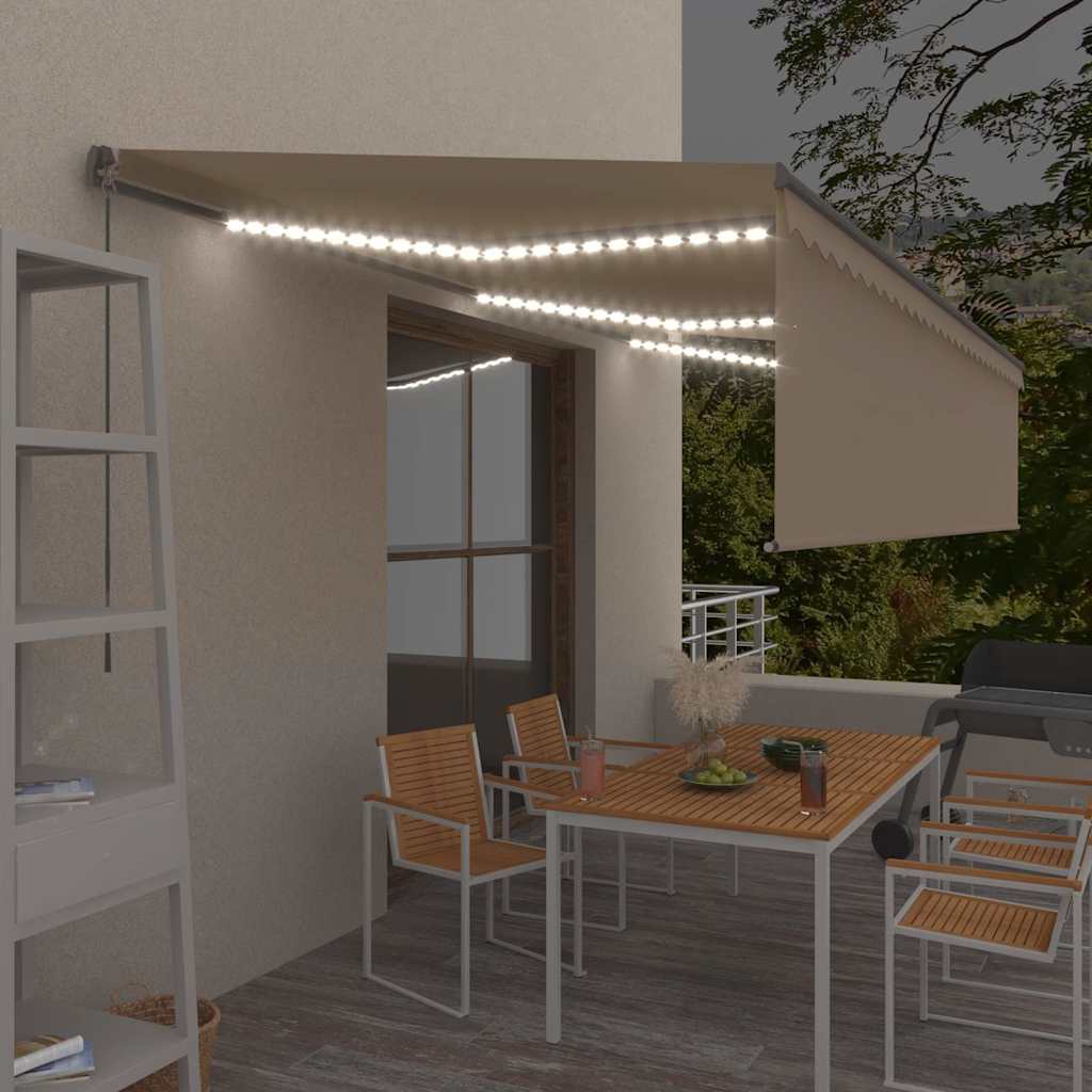 vidaXL Markise Manuell Einziehbar mit Rollo & LED 6x3 m Creme