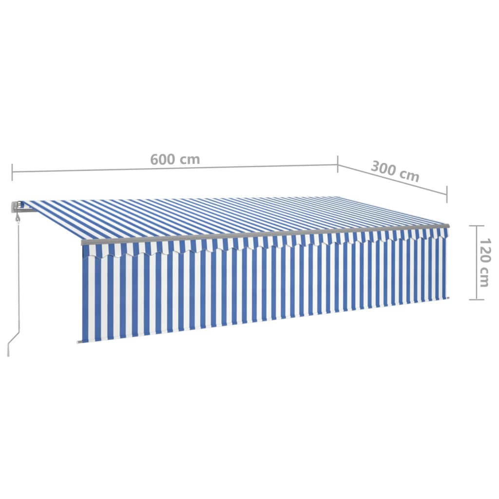 vidaXL Store banne automatique avec lambrequin LED et capteur de vent 6x3 m Bleu et blanc