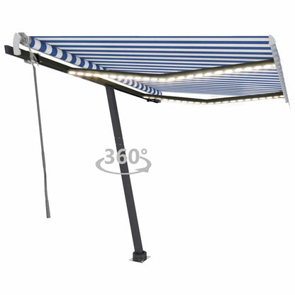 vidaXL Markise Manuell Einziehbar mit LED 350x250 cm Blau und Weiß