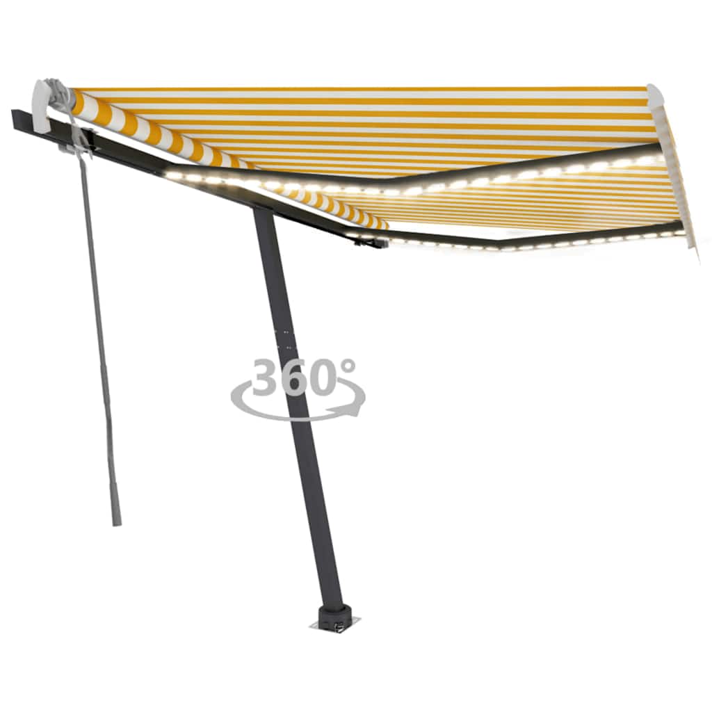vidaXL Auvent manuel rétractable à LED 350x250 cm jaune et blanc
