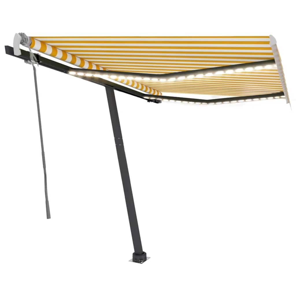 vidaXL Auvent manuel rétractable à LED 350x250 cm jaune et blanc