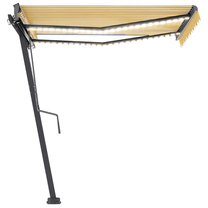 vidaXL Auvent manuel rétractable à LED 350x250 cm jaune et blanc