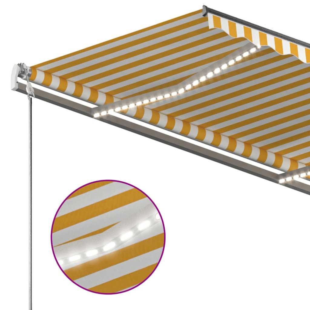 vidaXL Auvent manuel rétractable à LED 350x250 cm jaune et blanc