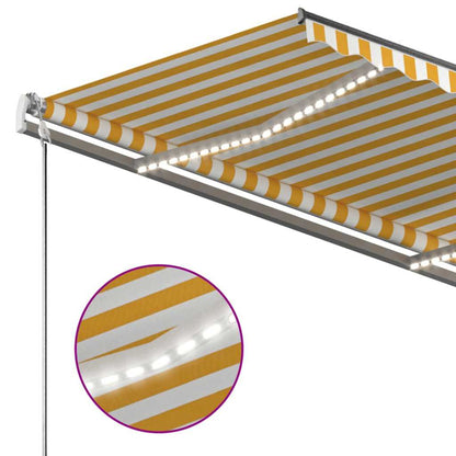 vidaXL Auvent manuel rétractable à LED 350x250 cm jaune et blanc