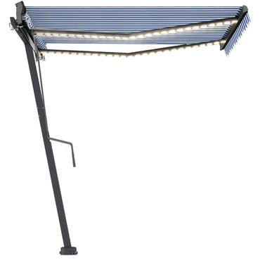 vidaXL Automatische Markise mit LED Windsensor 350x250 cm Blau Weiß