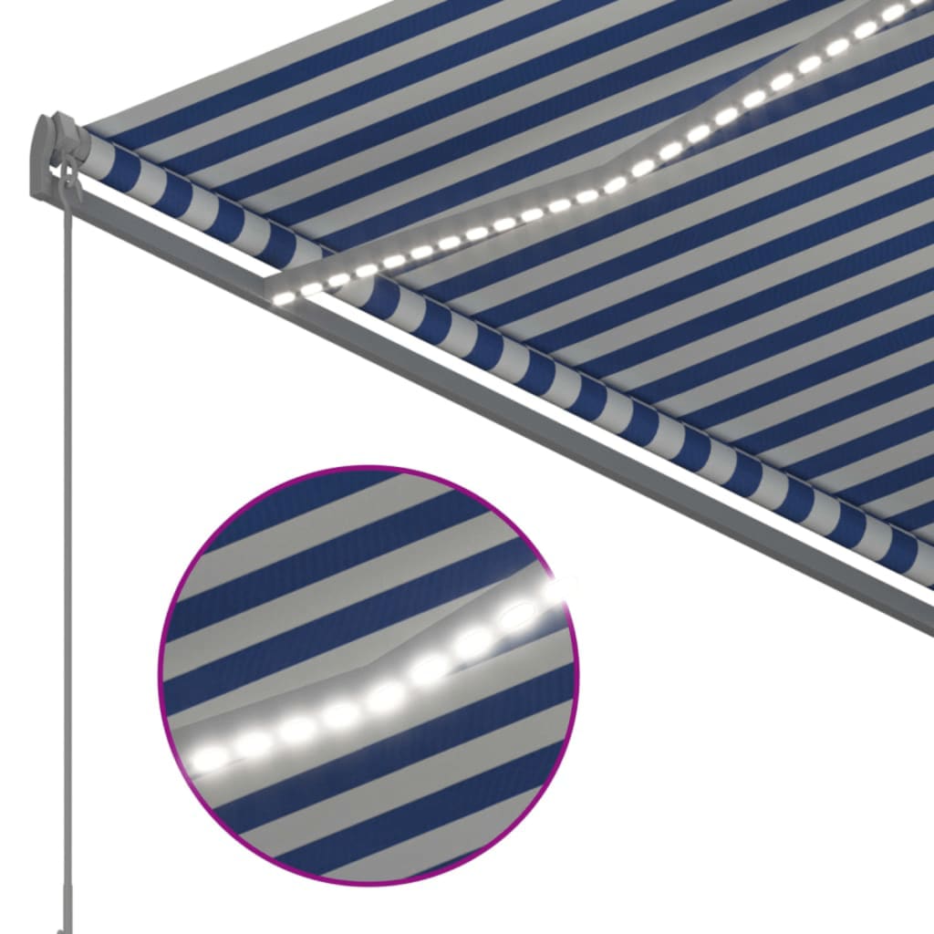 vidaXL Automatische Markise mit LED Windsensor 350x250 cm Blau Weiß