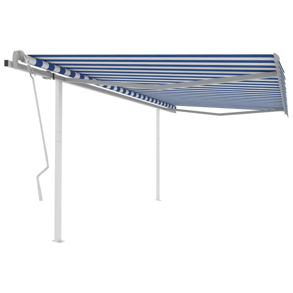 vidaXL Store manuel rétractable avec poteaux 4x3 m bleu et blanc
