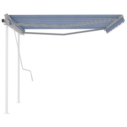 vidaXL Store manuel rétractable avec poteaux 4x3 m bleu et blanc