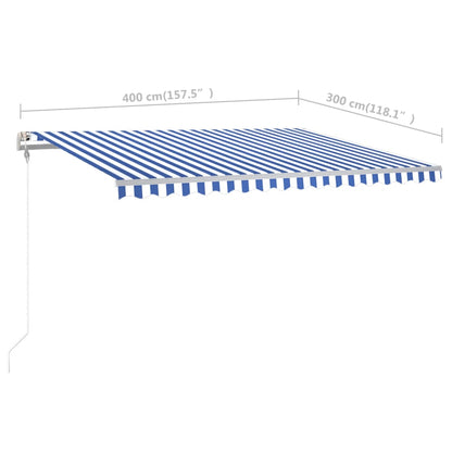 vidaXL Store manuel rétractable avec poteaux 4x3 m bleu et blanc
