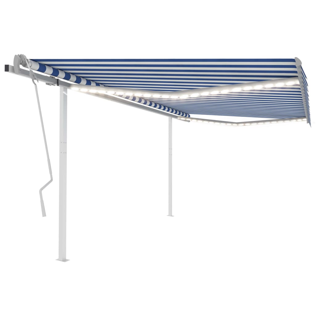 vidaXL Store banne manuel à LED 4x3 m Bleu et blanc