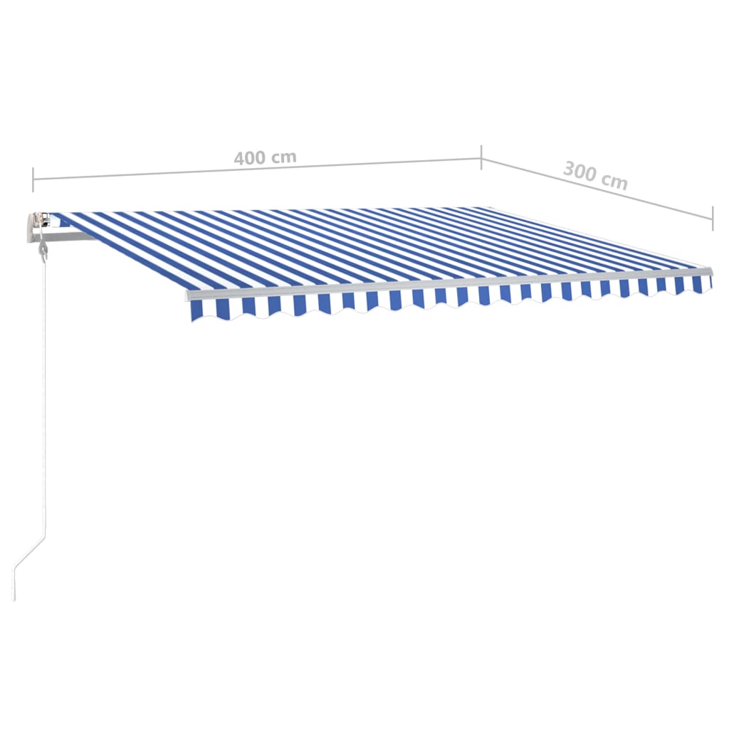 vidaXL Store banne manuel à LED 4x3 m Bleu et blanc