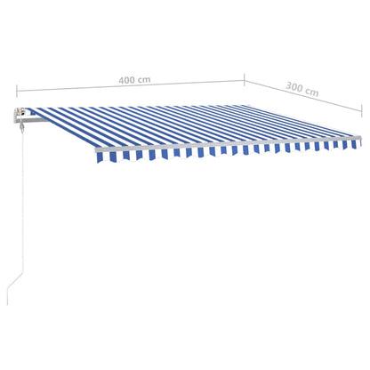 vidaXL Store banne manuel à LED 4x3 m Bleu et blanc