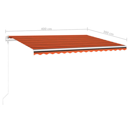 vidaXL Markise Manuell Einziehbar mit LED 4x3 m Orange Braun