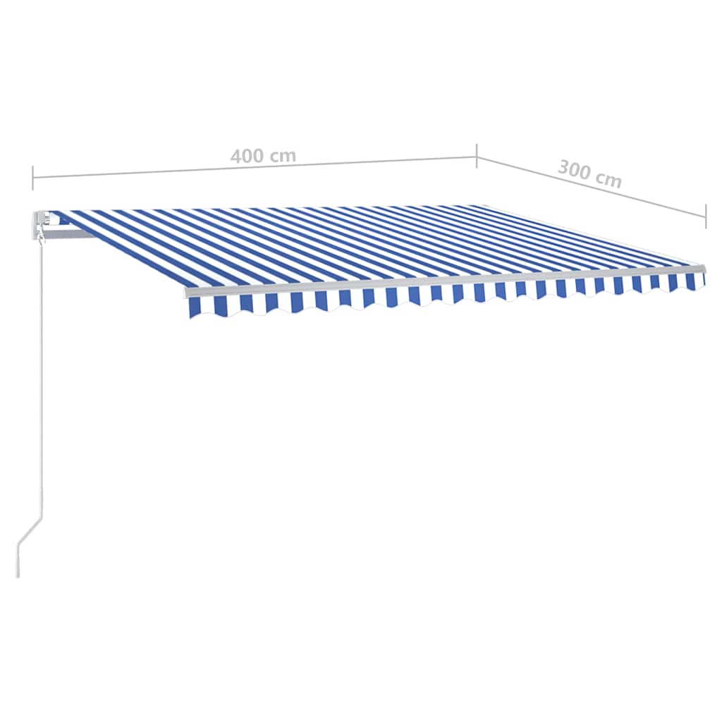 vidaXL Auvent rétractable automatique avec poteaux 4x3 m Bleu et blanc