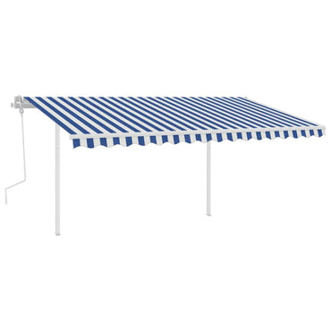 vidaXL Auvent manuel rétractable avec poteaux 4,5x3 m bleu et blanc