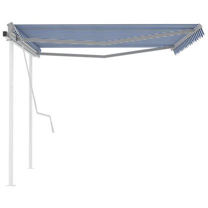 vidaXL Auvent manuel rétractable avec poteaux 4,5x3 m bleu et blanc