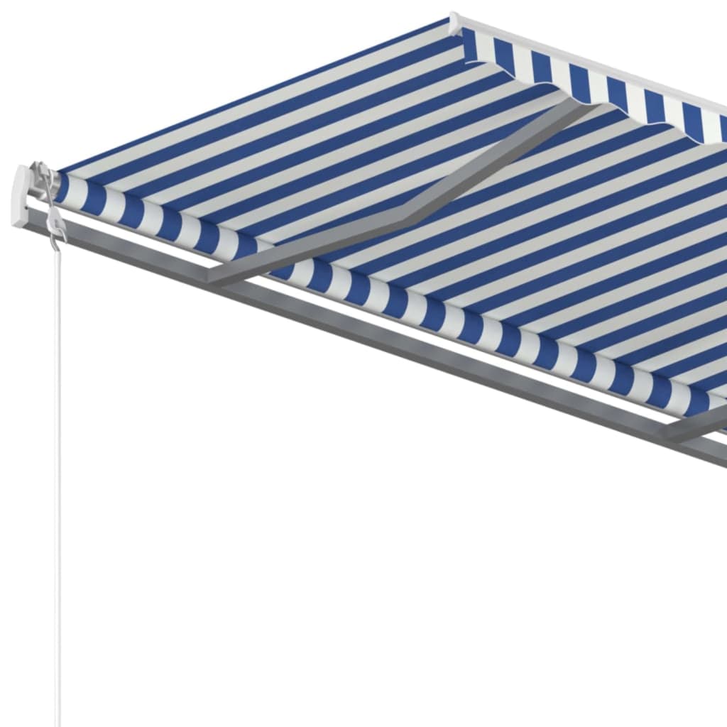 vidaXL Auvent manuel rétractable avec poteaux 4,5x3 m bleu et blanc