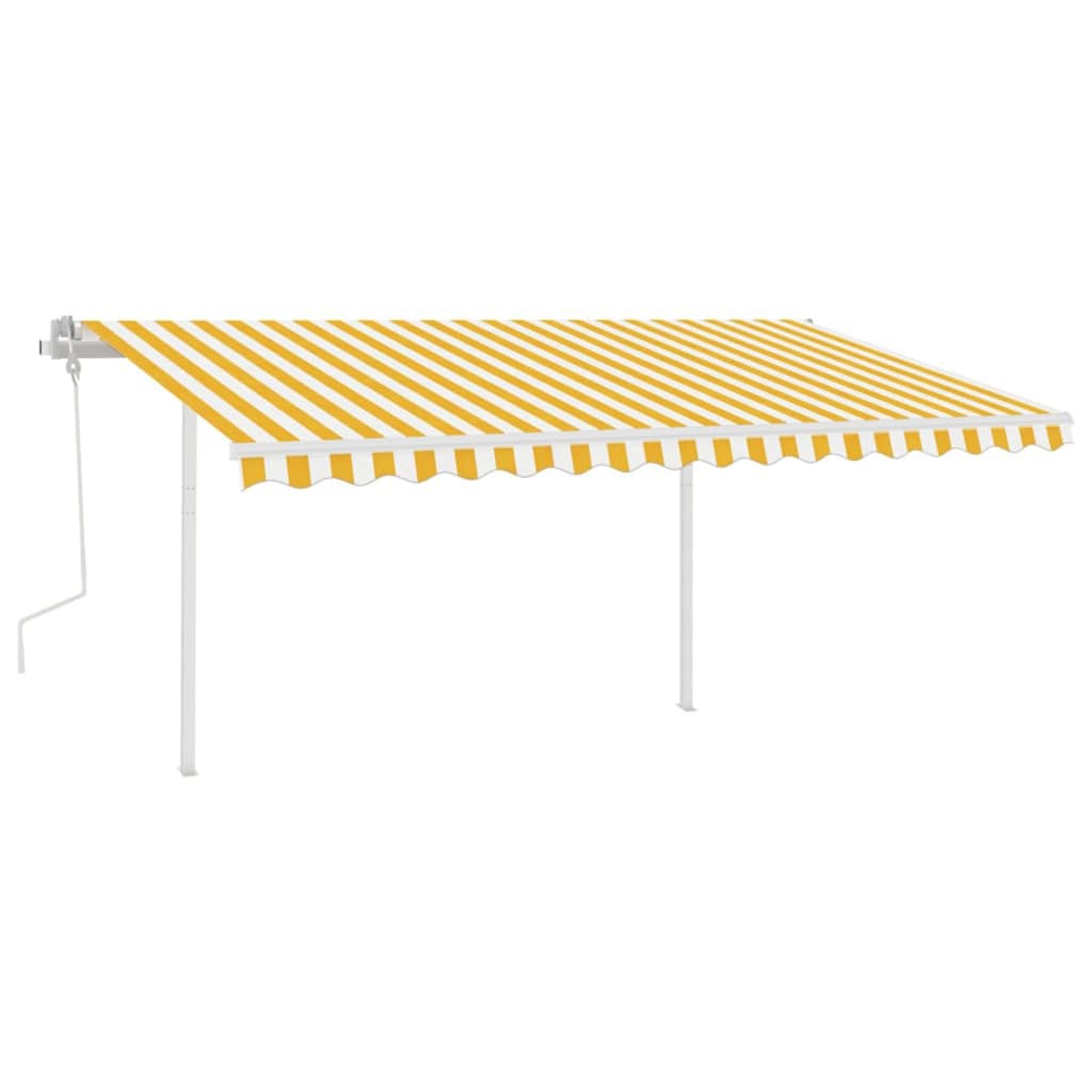 vidaXL Store manuel rétractable avec poteaux 4,5x3 m Jaune et blanc