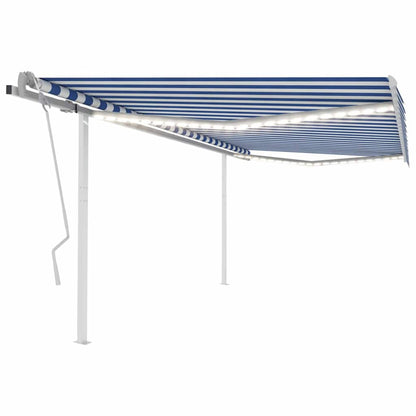 vidaXL Auvent manuel rétractable à LED 4,5x3 m Bleu et blanc