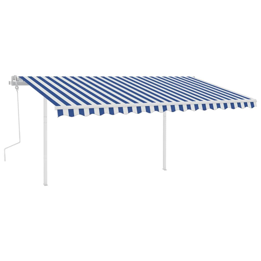 vidaXL Auvent manuel rétractable à LED 4,5x3 m Bleu et blanc