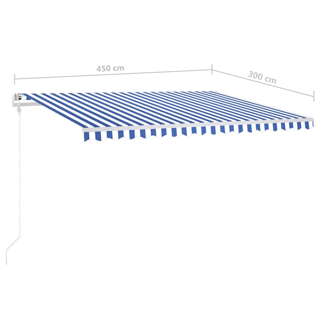 vidaXL Auvent manuel rétractable à LED 4,5x3 m Bleu et blanc