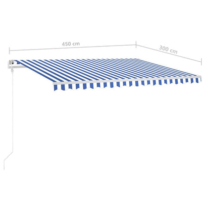 vidaXL Auvent manuel rétractable à LED 4,5x3 m Bleu et blanc