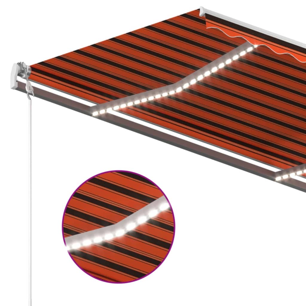 vidaXL Auvent Rétractable Manuel à LED 4,5x3 m Orange & Marron