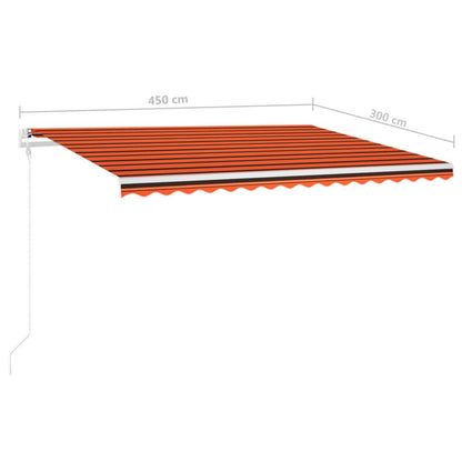 vidaXL Auvent Rétractable Manuel à LED 4,5x3 m Orange & Marron