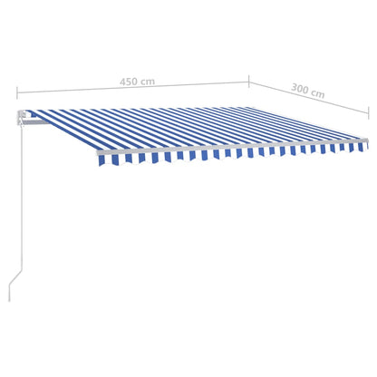 vidaXL Store latéral rétractable avec poteau 4,5x3 m Bleu Blanc