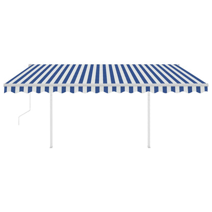 vidaXL Store latéral rétractable avec poteau 4,5x3 m Bleu Blanc