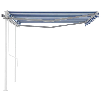 vidaXL Store latéral rétractable avec poteau 4,5x3 m Bleu Blanc