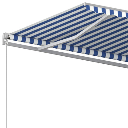 vidaXL Store latéral rétractable avec poteau 4,5x3 m Bleu Blanc