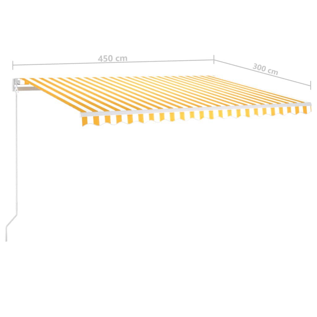 vidaXL Auvent rétractable automatique avec poteaux 4,5x3 m Jaune et Blanc