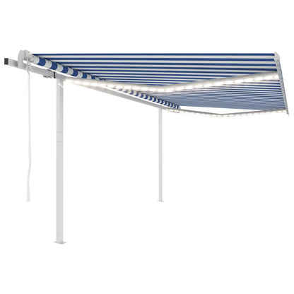 vidaXL Auvent Rétractable Électrique avec LED et Capteur de Vent 4,5x3 m Bleu et Blanc