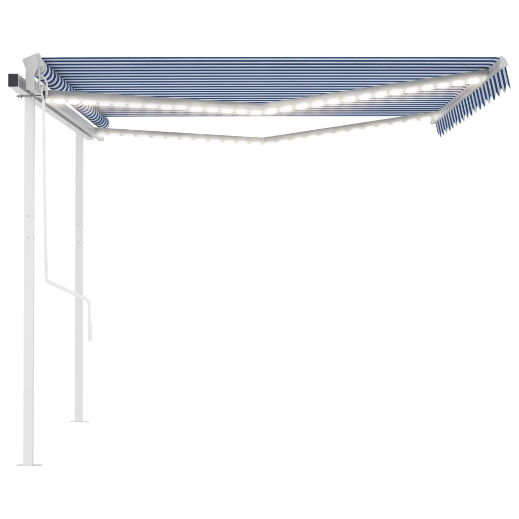 vidaXL Auvent Rétractable Électrique avec LED et Capteur de Vent 4,5x3 m Bleu et Blanc