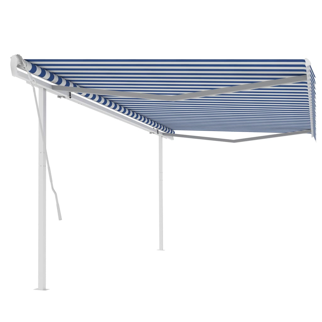 vidaXL Auvent manuel rétractable avec poteaux 5x3 m bleu et blanc