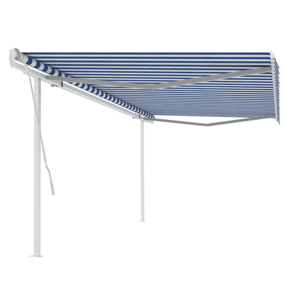 vidaXL Auvent manuel rétractable avec poteaux 5x3 m bleu et blanc