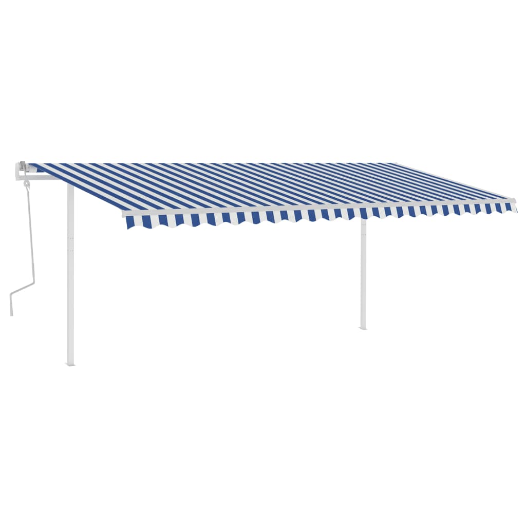 vidaXL Auvent manuel rétractable avec poteaux 5x3 m bleu et blanc
