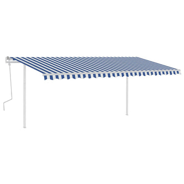 vidaXL Auvent manuel rétractable avec poteaux 5x3 m bleu et blanc