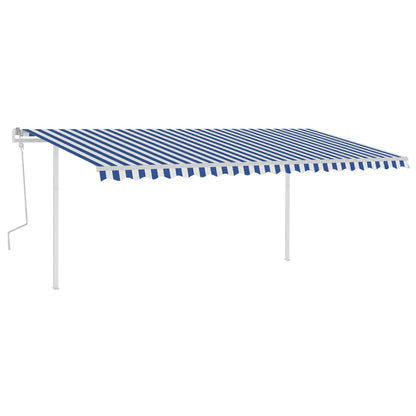 vidaXL Auvent manuel rétractable avec poteaux 5x3 m bleu et blanc