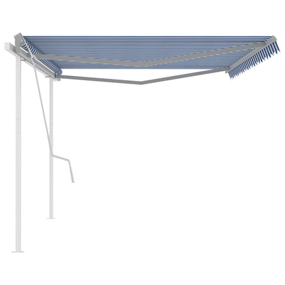 vidaXL Auvent manuel rétractable avec poteaux 5x3 m bleu et blanc