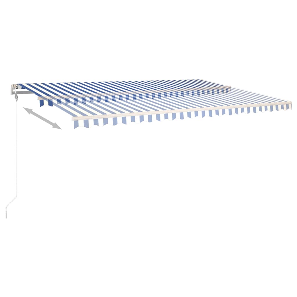 vidaXL Auvent manuel rétractable avec poteaux 5x3 m bleu et blanc